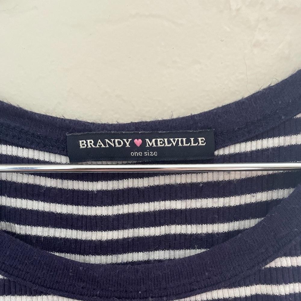 Brandy Melville Navy and White Stripped T-shirt